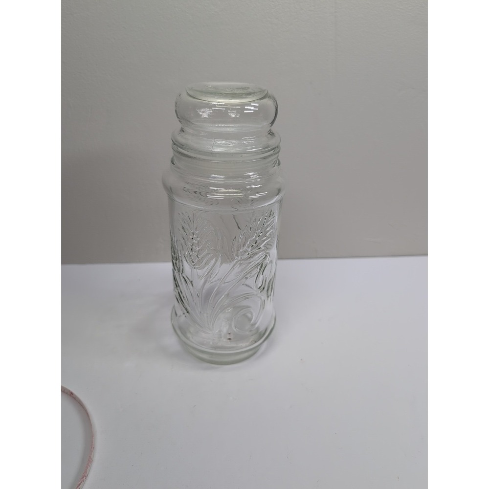 1982 Planters Glass Canister Jar Wheat Pattern with Lid Mr Peanut Anchor Hocking